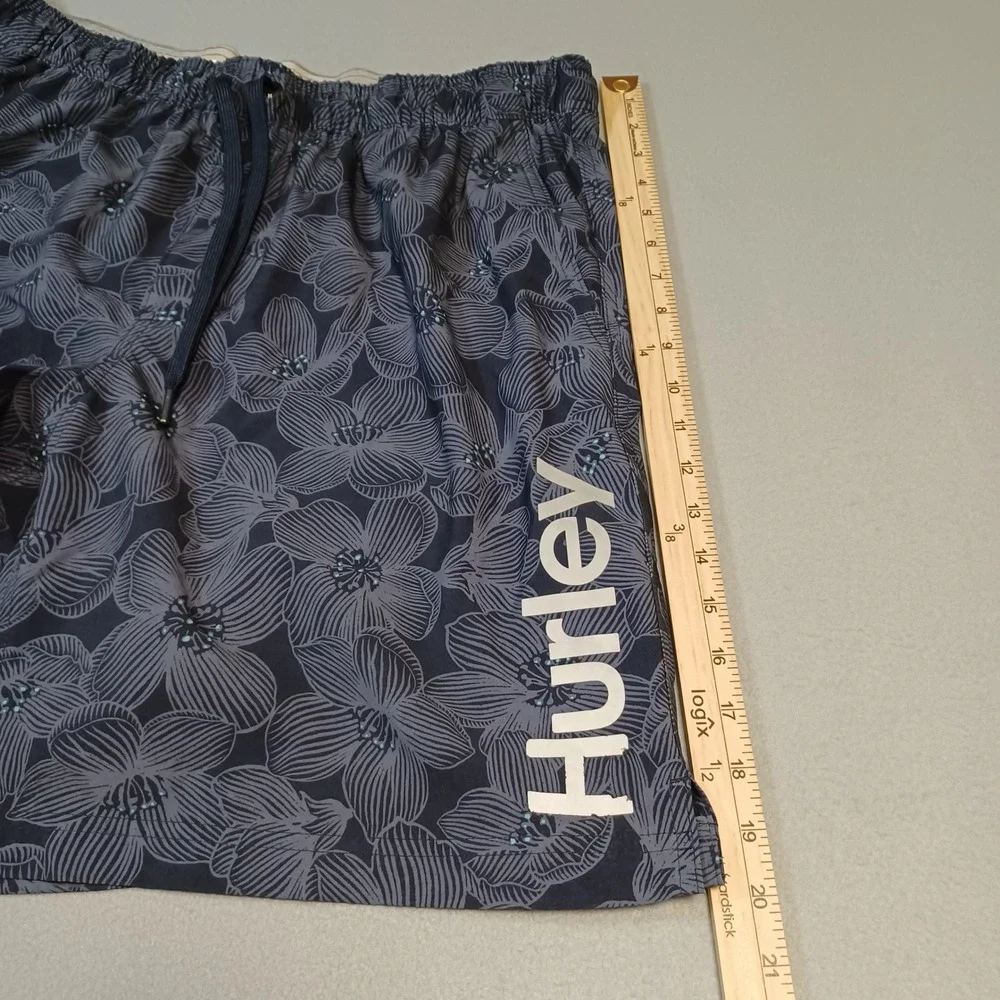 Hurley Mens XXL Swim Trunks Gray Floral Board Shorts‎ Elastic Waist Mesh Lined